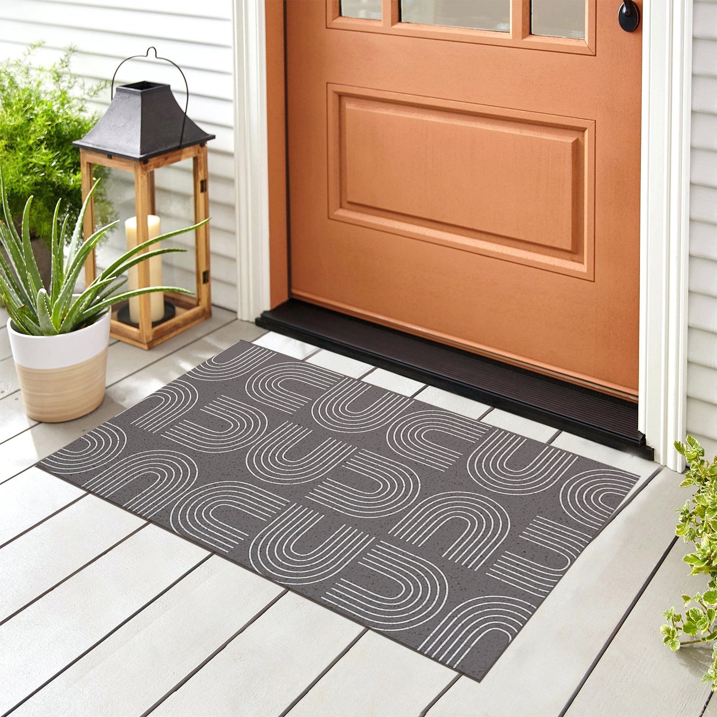 Feblilac Grey U Shaped Pattern PVC Coil Door Mat