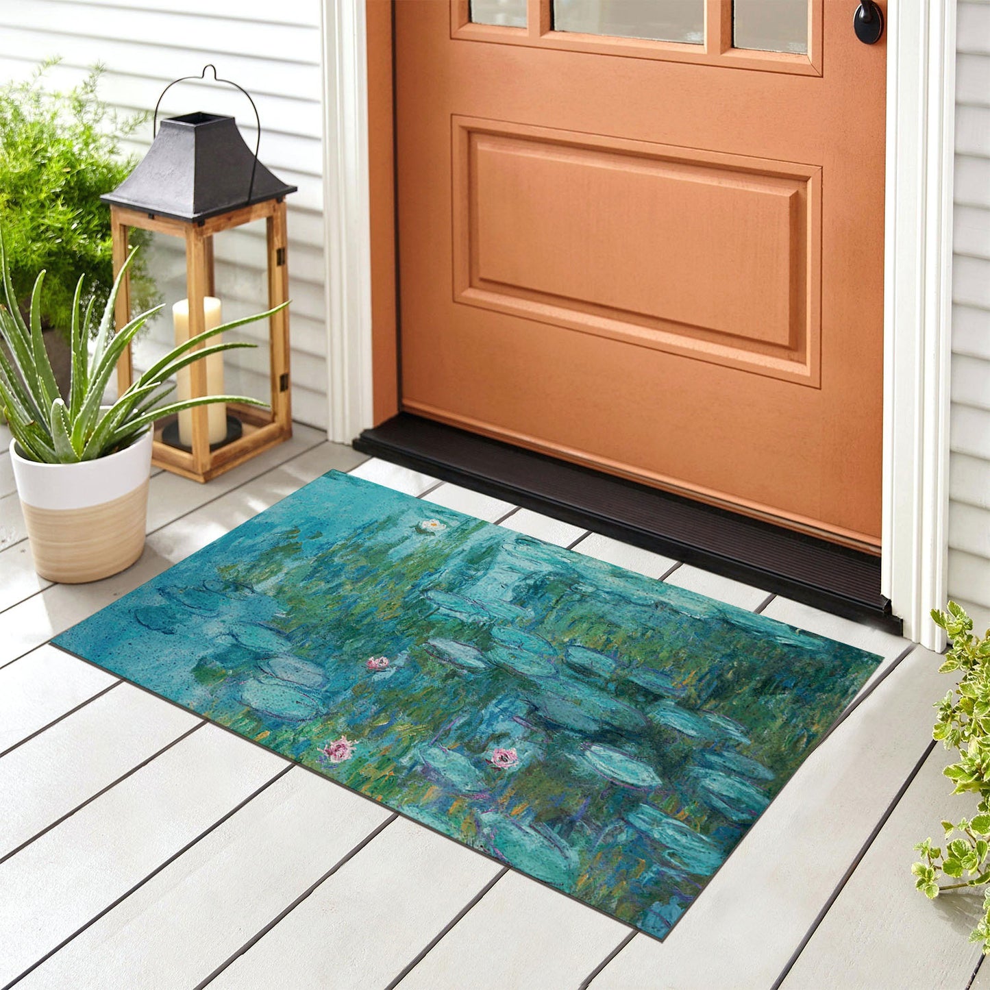 Feblilac Oil Painting Water Lily PVC Coil Door Mat