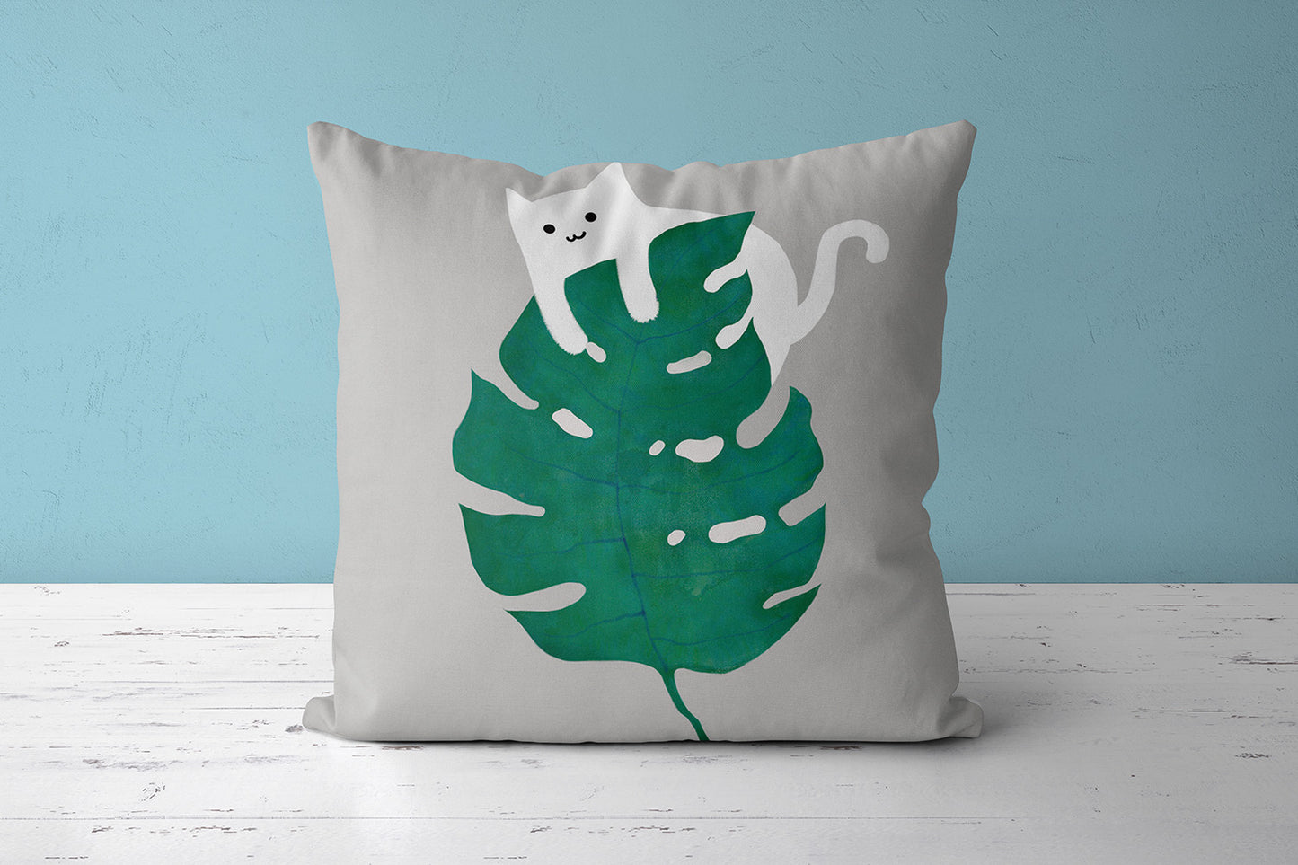 Feblilac Cat and Monstera Cushion Covers Throw Pillow Covers