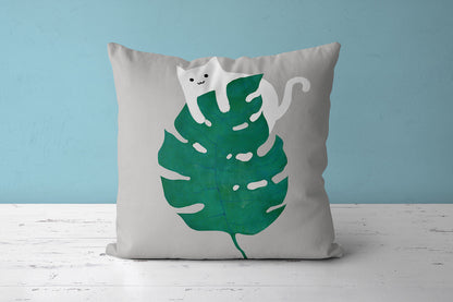 Feblilac Cat and Monstera Cushion Covers Throw Pillow Covers