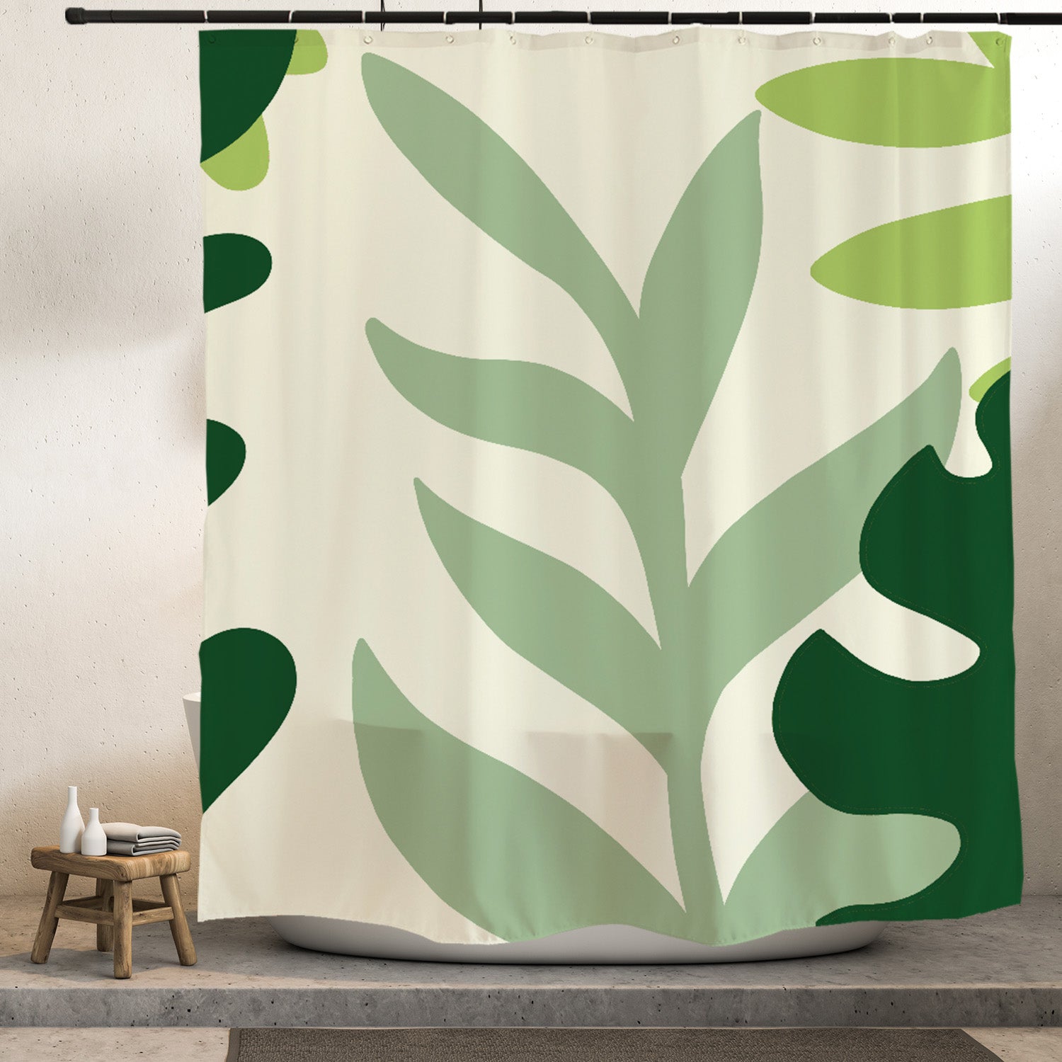 Feblilac Green Leaves Shower Curtain with Hooks