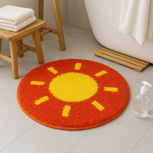 Feblilac Red Background Yellow Sun Tufted Bath Mat