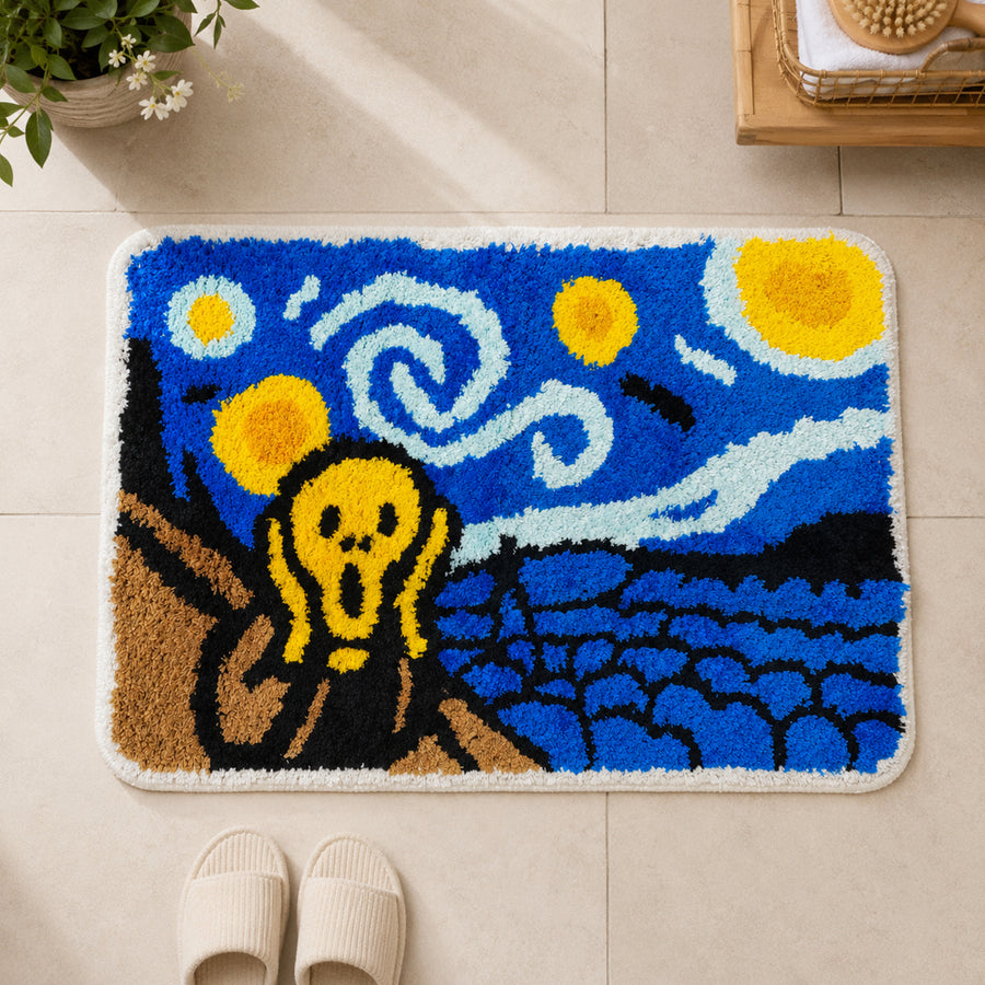 Feblilac Expressionist Art Tufted Bath Mat – The Scream x Starry Night Bath Mat – Artistic Tufted Rug