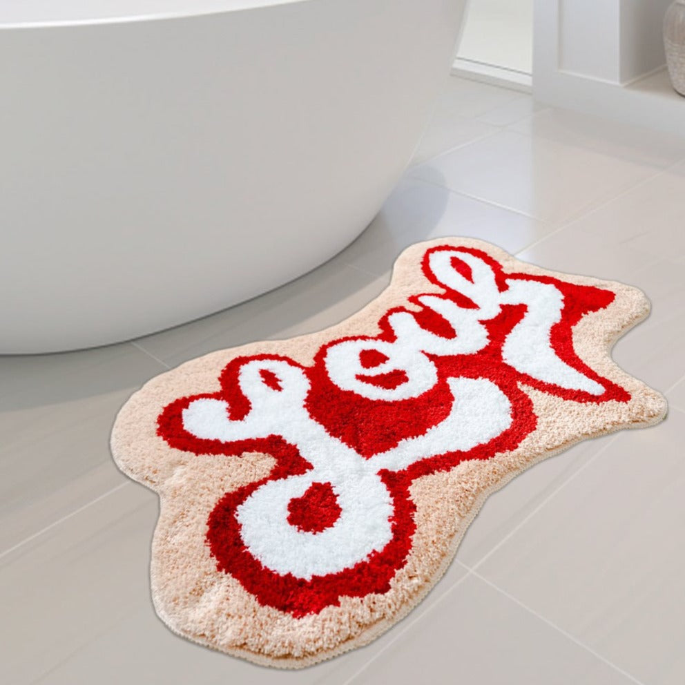 Feblilac Pink Love Bathroom Mat, Pink Red Mat Tufting Bath Mat, Water Absorbent Non-Slip Area Bath Mat for Home Decor