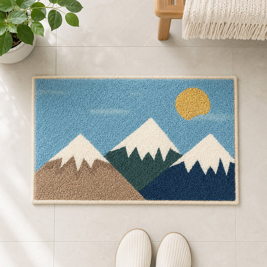 Feblilac Mountain Landscape Tufted Bath Mat – Non-Slip Absorbent Bathroom Rug for Modern Home Decor