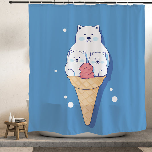 Feblilac White Polar Bear Ice Cream Shower Curtain with Hooks