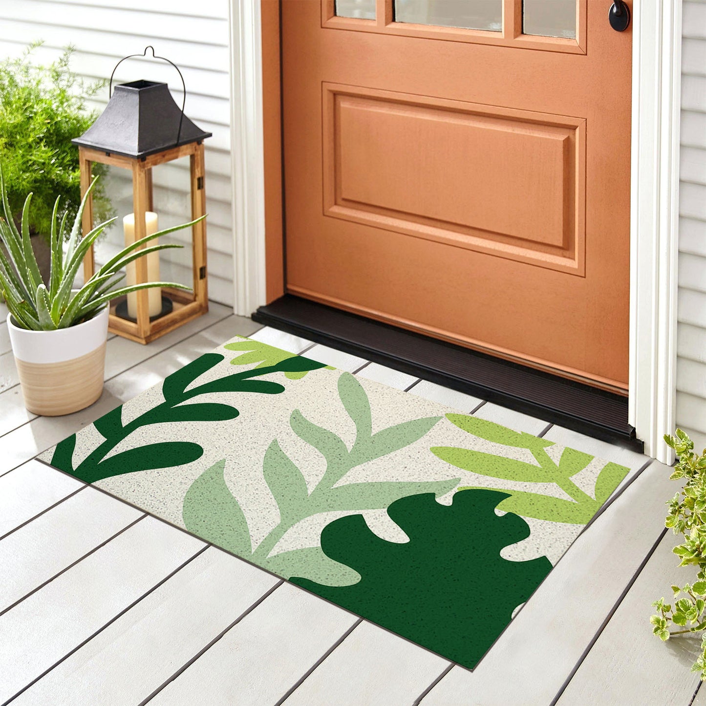 Feblilac Green Leaves PVC Coil Door Mat