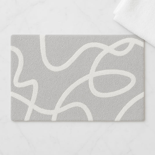 Feblilac Gray Background White Curves Tufted Bath Mat