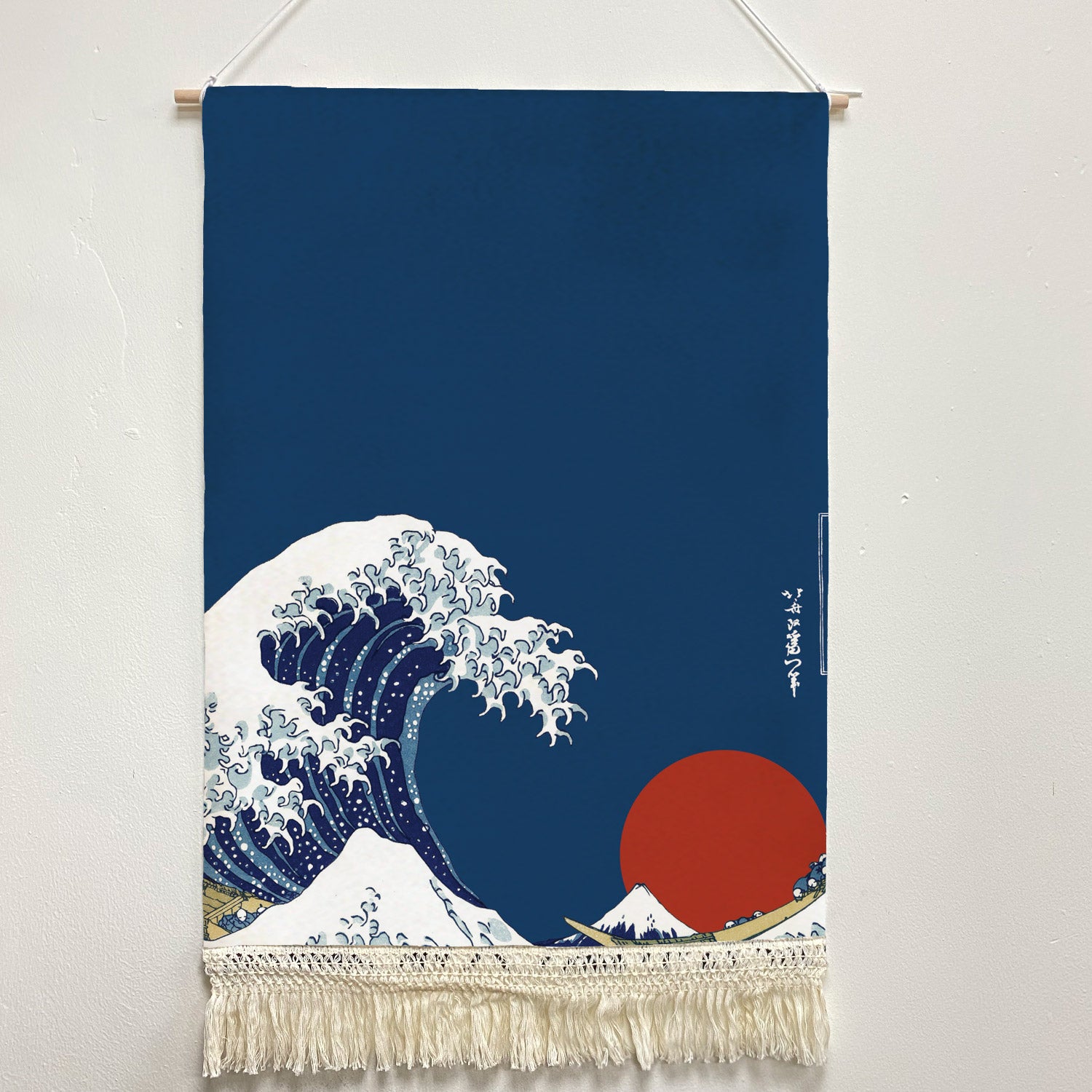 Feblilac Waves and the Sun Ukiyoe Kanagawa Handmade Macrame Hanging Wall Decor Art, Woven Tapestry, Wall Decoration @Frank’s design