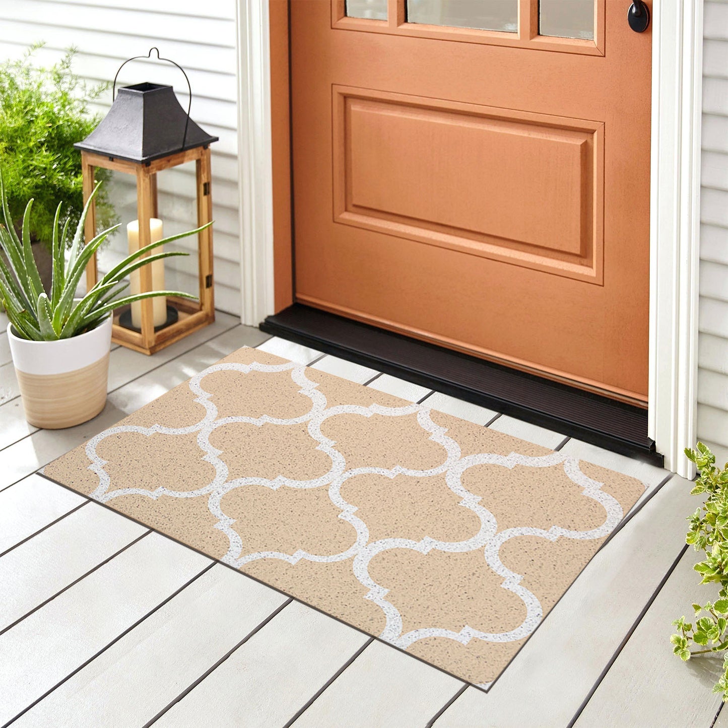 Feblilac Solid Moroccan Pattern PVC Coil Door Mat