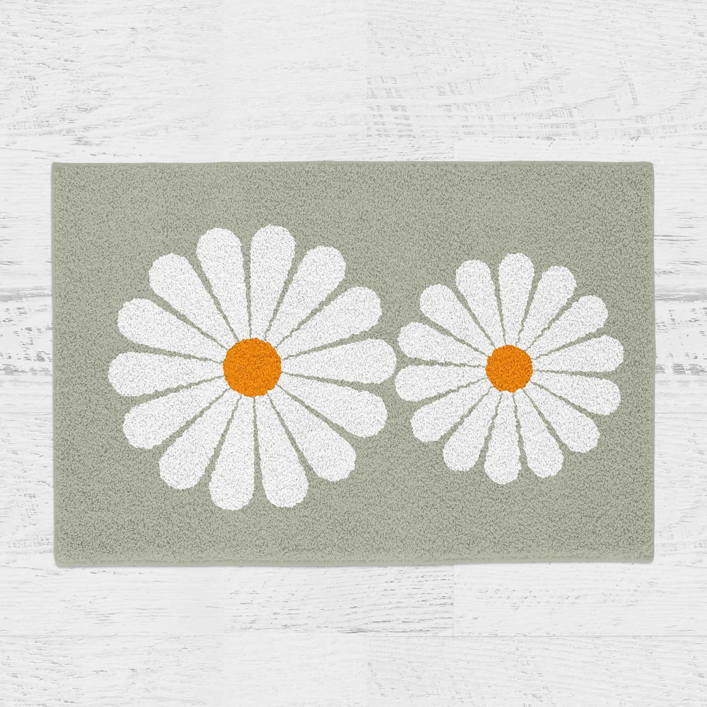 Feblilac Large and Small Green Daisy Tufted Bath Mat