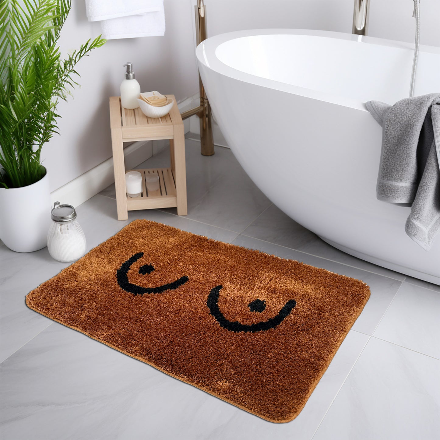 Feblilac Brown Double Skin Milk Boobs Tufted Bath Mat