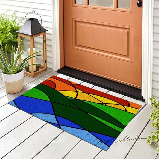 Feblilac Colorful Abstract Mountain Geometric PVC Coil Door Mat