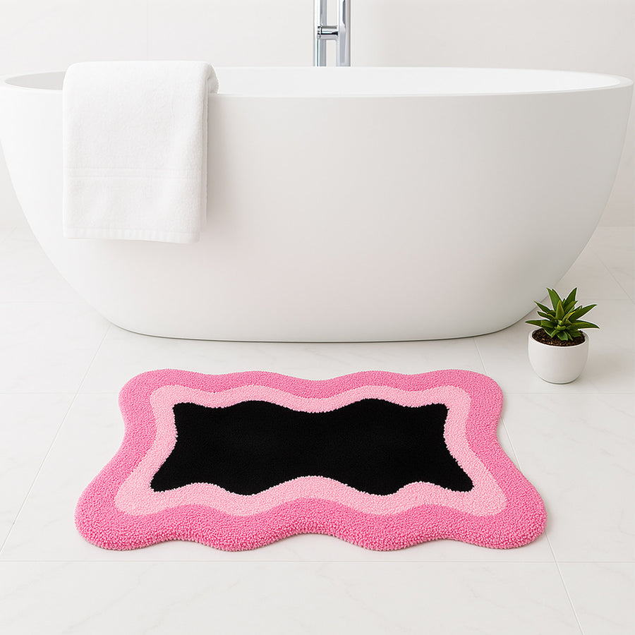 Feblilac Black Pink Wave Bedroom Rug Long Runner, Rug for Bedside Bathroom