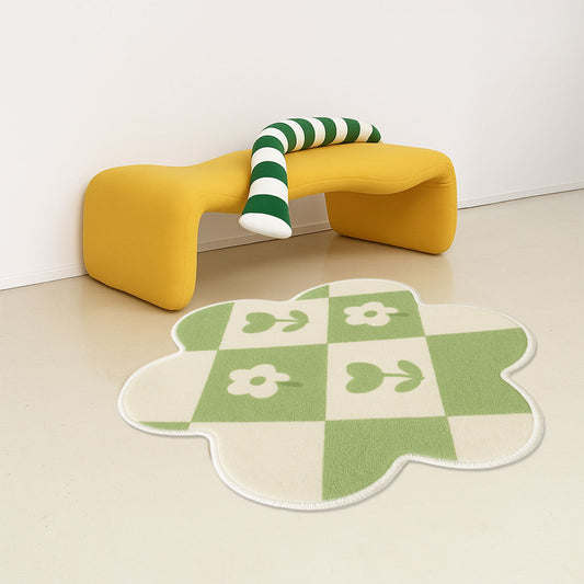 Feblilac Green Gingham Flower Bath Mat – Cute Floral Non-Slip Bathroom Rug