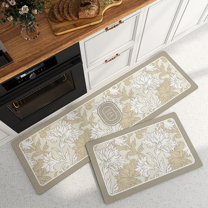 Feblilac Flowers Autumn Field PVC Leather Kitchen Mat