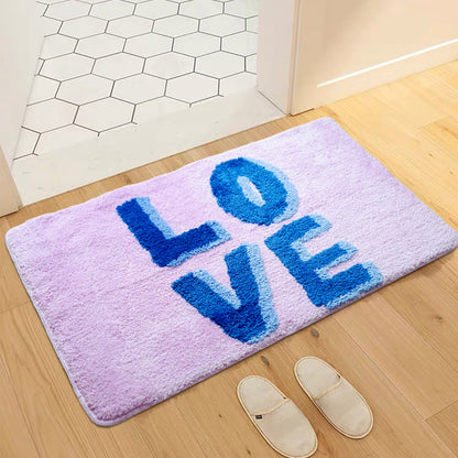 Feblilac Sweet Pink Love Bathroom Mat, Purple Pink Mat Tufting Bath Mat, Water Absorbent Non-Slip Area Bath Mat for Home Decor