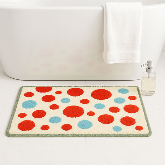 Feblilac Red and Blue Polka Dot Tufted Bath Mat