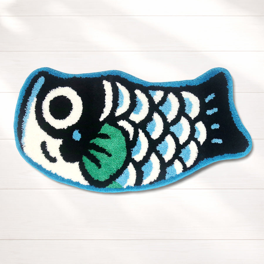 Feblilac Blue Fish-Shaped Tufted Bath Mat, Black Green - view 2
