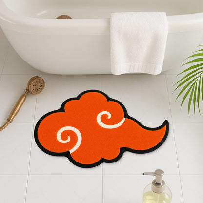 Feblilac Orange Cloud Bath Mat – Irregular Tufted Rug with Asian-Inspired Swirl