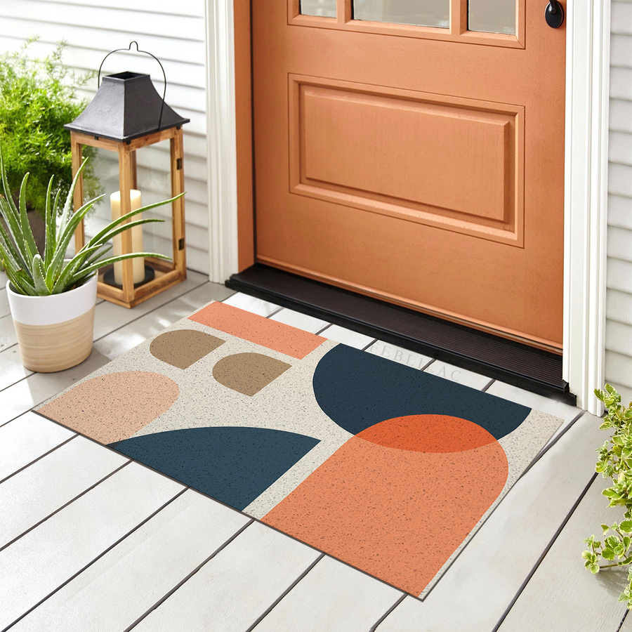 Feblilac Circular Semicircle Abstract Color Block PVC Coil Door Mat