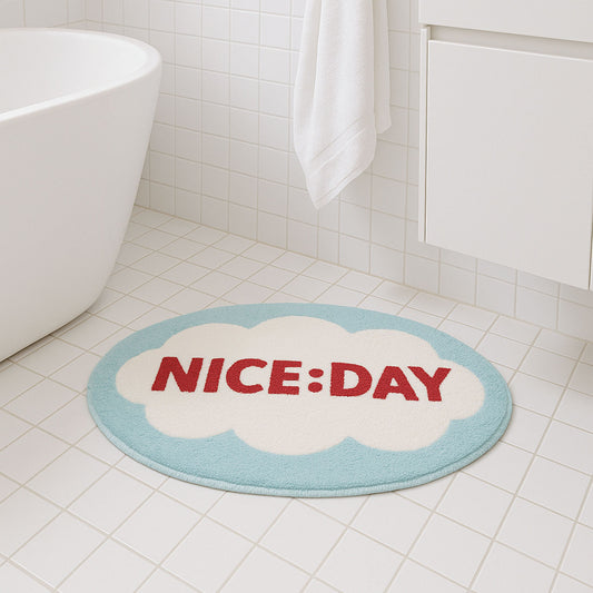 Feblilac NICE:DAY Cloud Bath Mat – Cheerful Oval Rug for Bathroom Decor