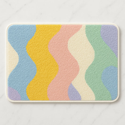 Feblilac Colorful Distorted Square Geometric Tufted Bath Mat