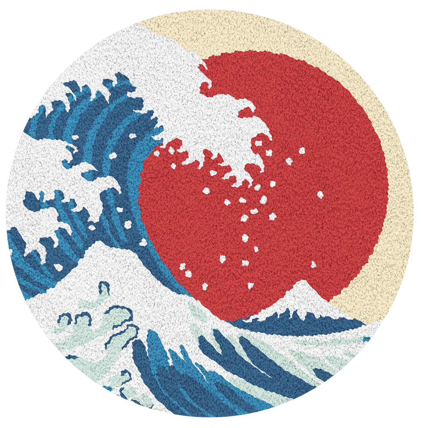 Feblilac Round Ukiyoe Waves Sunset Tufted Bath Mat