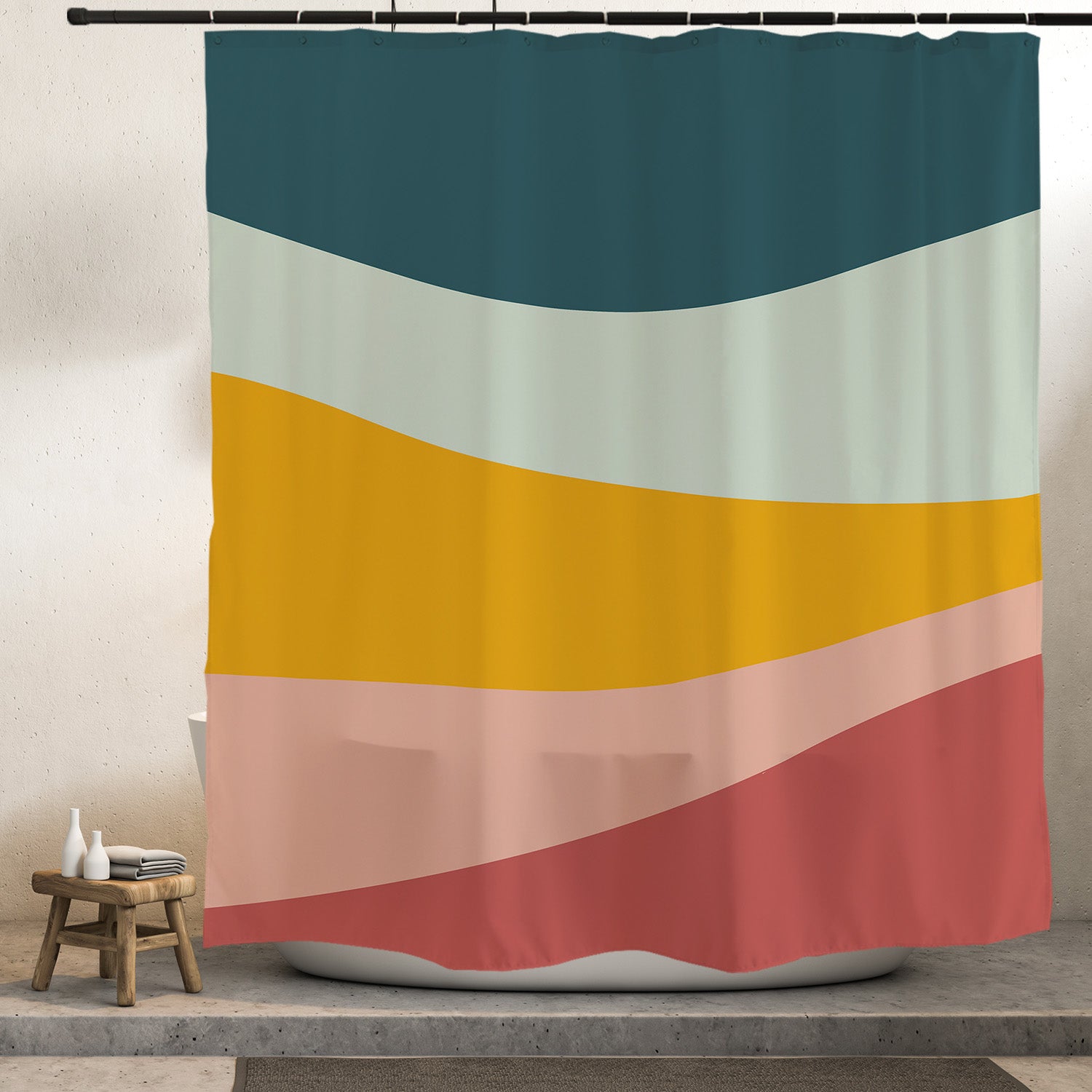 Feblilac Five Color Mountain Shower Curtain with Hooks