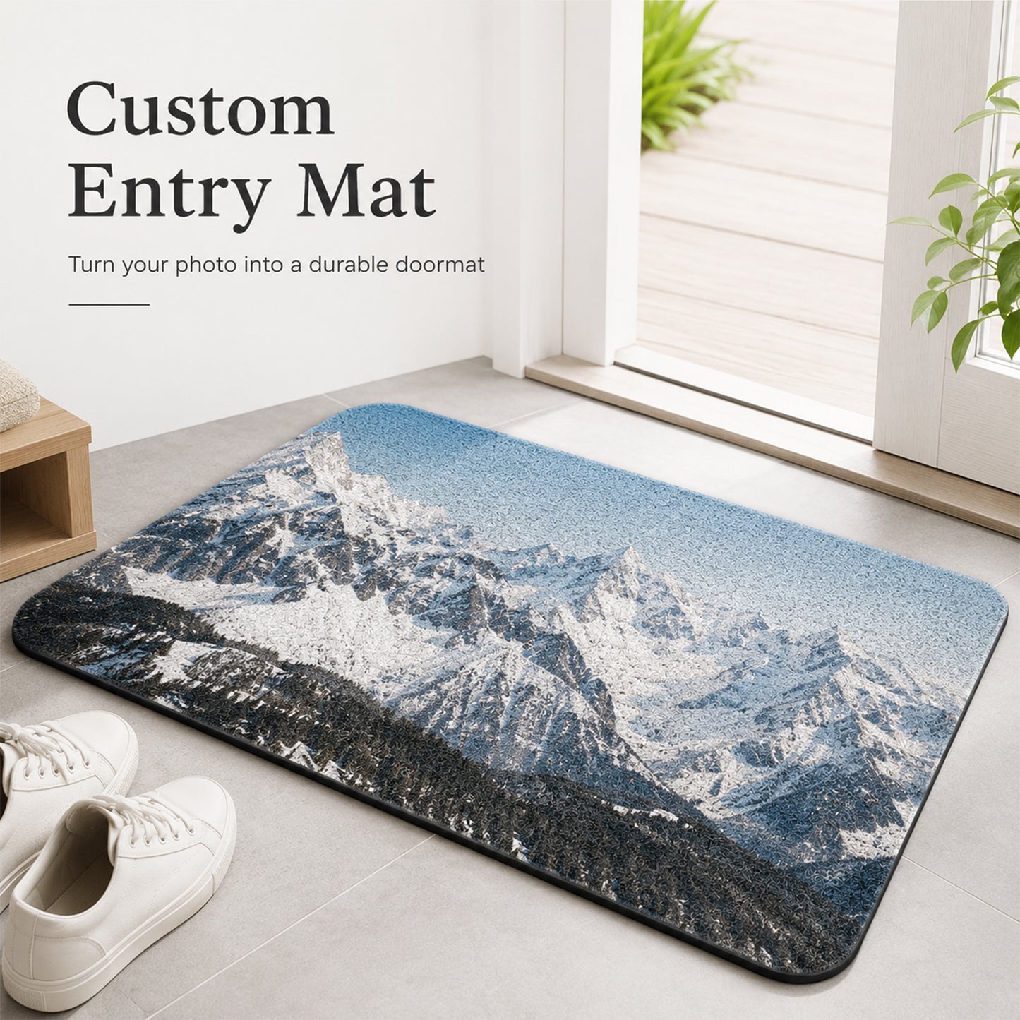 Feblilac Custom Photo Entry Mat, Personalized Loop-Coil Doormat, Non-Slip PVC Welcome Mat