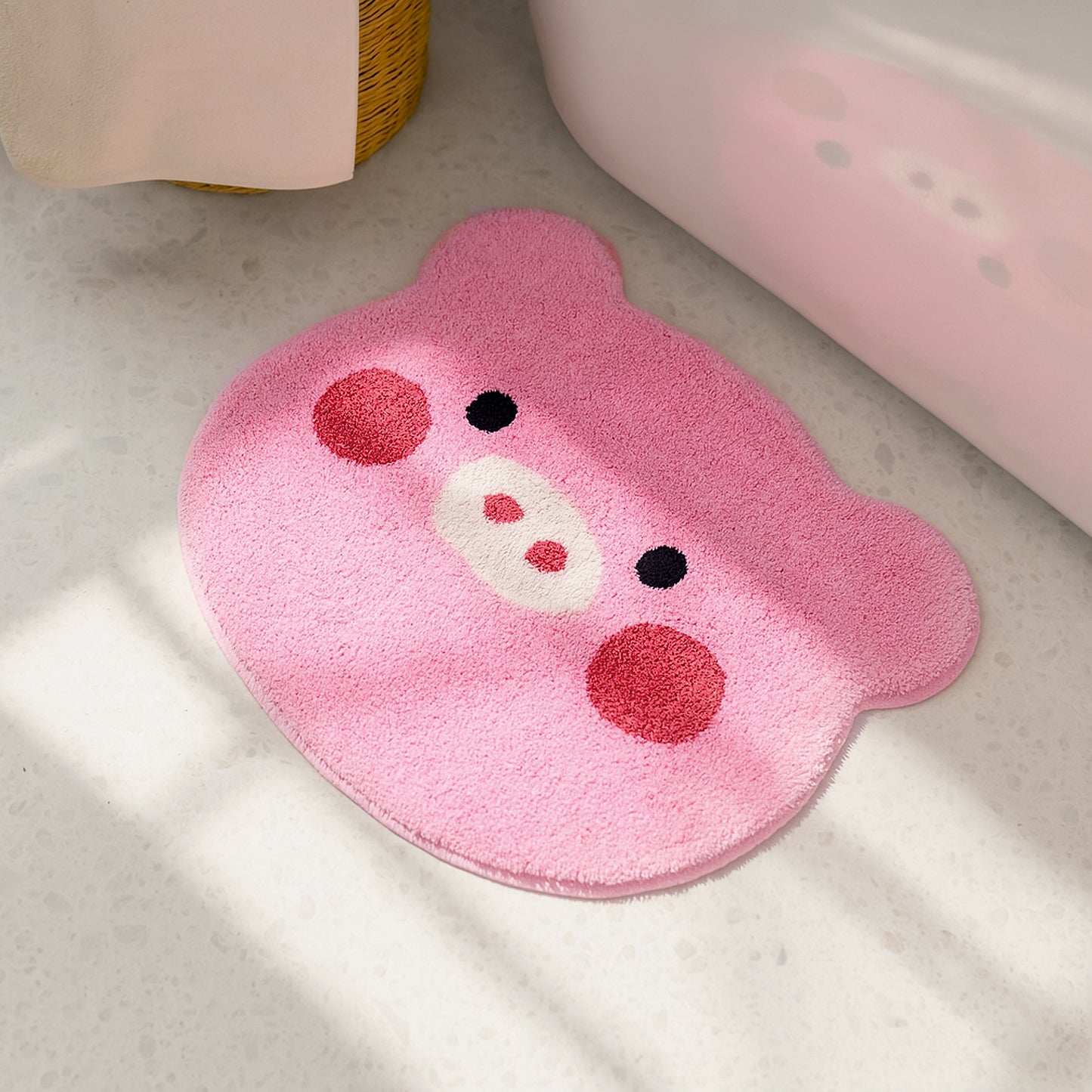 Feblilac Cute Piggy Bath Mat | Pink Kawaii Tufted Non-Slip Bathroom Rug