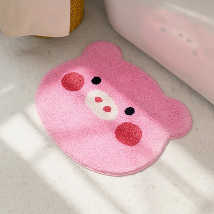 Feblilac Cute Piggy Bath Mat | Pink Kawaii Tufted Non-Slip Bathroom Rug