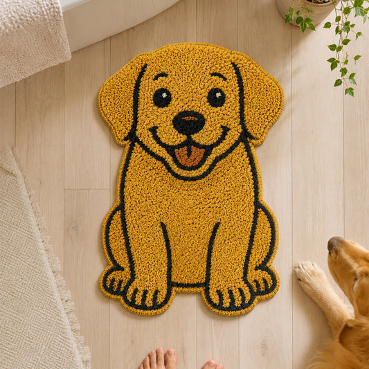 Feblilac Cute Golden Puppy Tufted Bath Mat,Dog Shaped Plush Rug, Soft Animal Bathroom Rug
