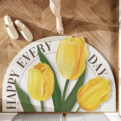 Feblilac Semicircle Yellow Tulip PVC Coil Door Mat