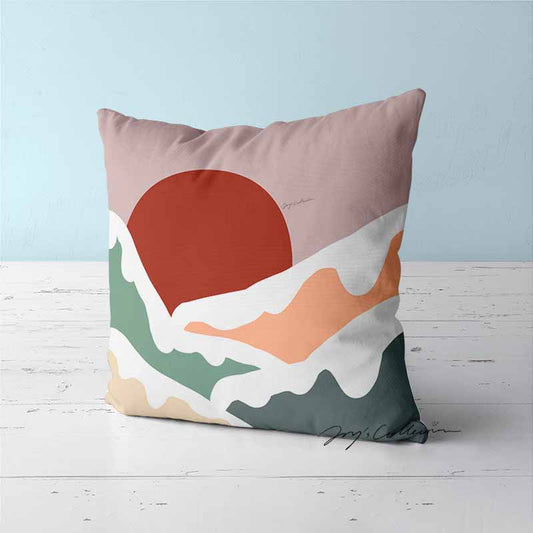Feblilac Snow Mountain and Red Sun Cushion Covers Throw Pillow Covers