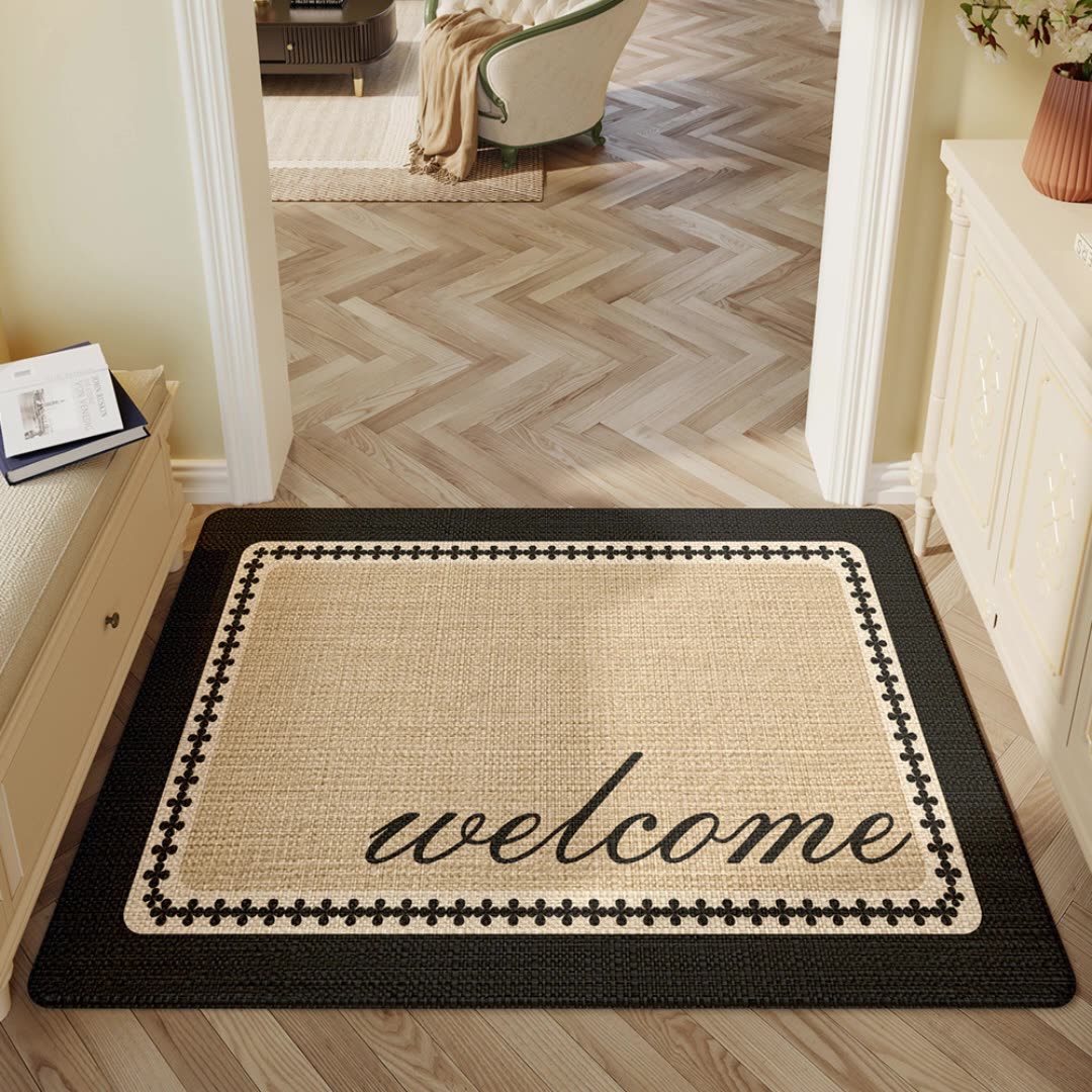 Feblilac Black and Camel Polyester Door Mat