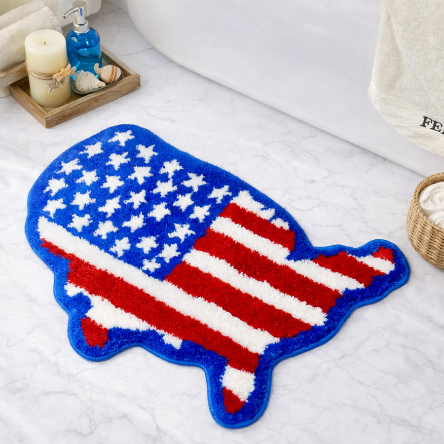 Feblilac USA Map Tufted Bath Mat & Accent Rug – Stars & Stripes