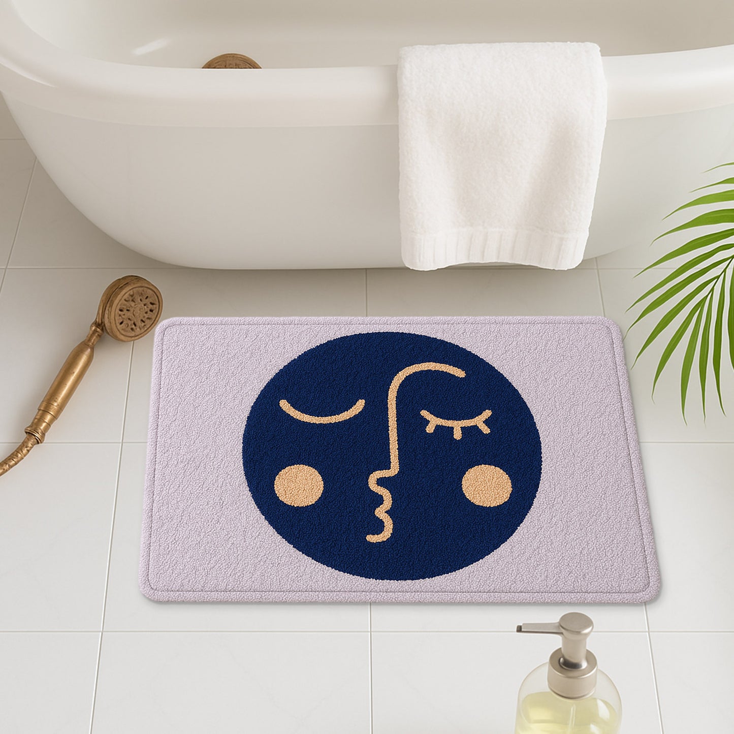 Feblilac Abstract Face Tufted Bath Mat – Modern Non-Slip Soft Bathroom Rug