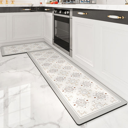 Feblilac White Geometric patterns PVC Leather Kitchen Mat