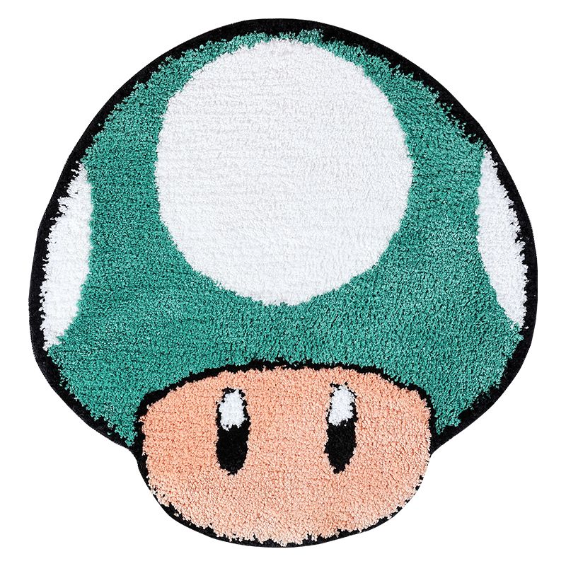 Cute Round Mushroom Bathroom Rug, Red White Mario Character Bath Mat