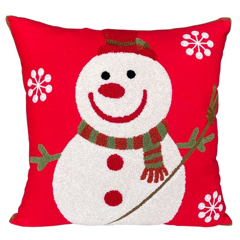 Christmas Snowman Pillow Cushion, Red Holiday Gift Home Decor