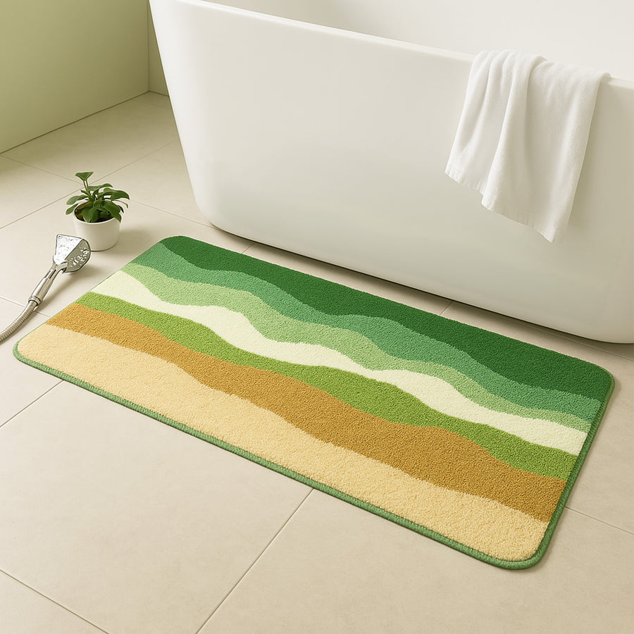 Wavy Striped Ocean Wave Bath Mat – Soft, Non-Slip & Absorbent, Runner Rug for Bathroom - view 2