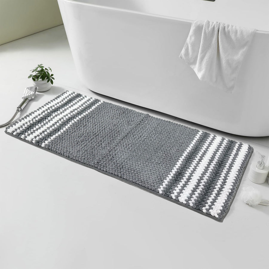 Feblilac Gray and White Chenille Non-Slip Microfiber Shag Runner Rug Mat - view 2