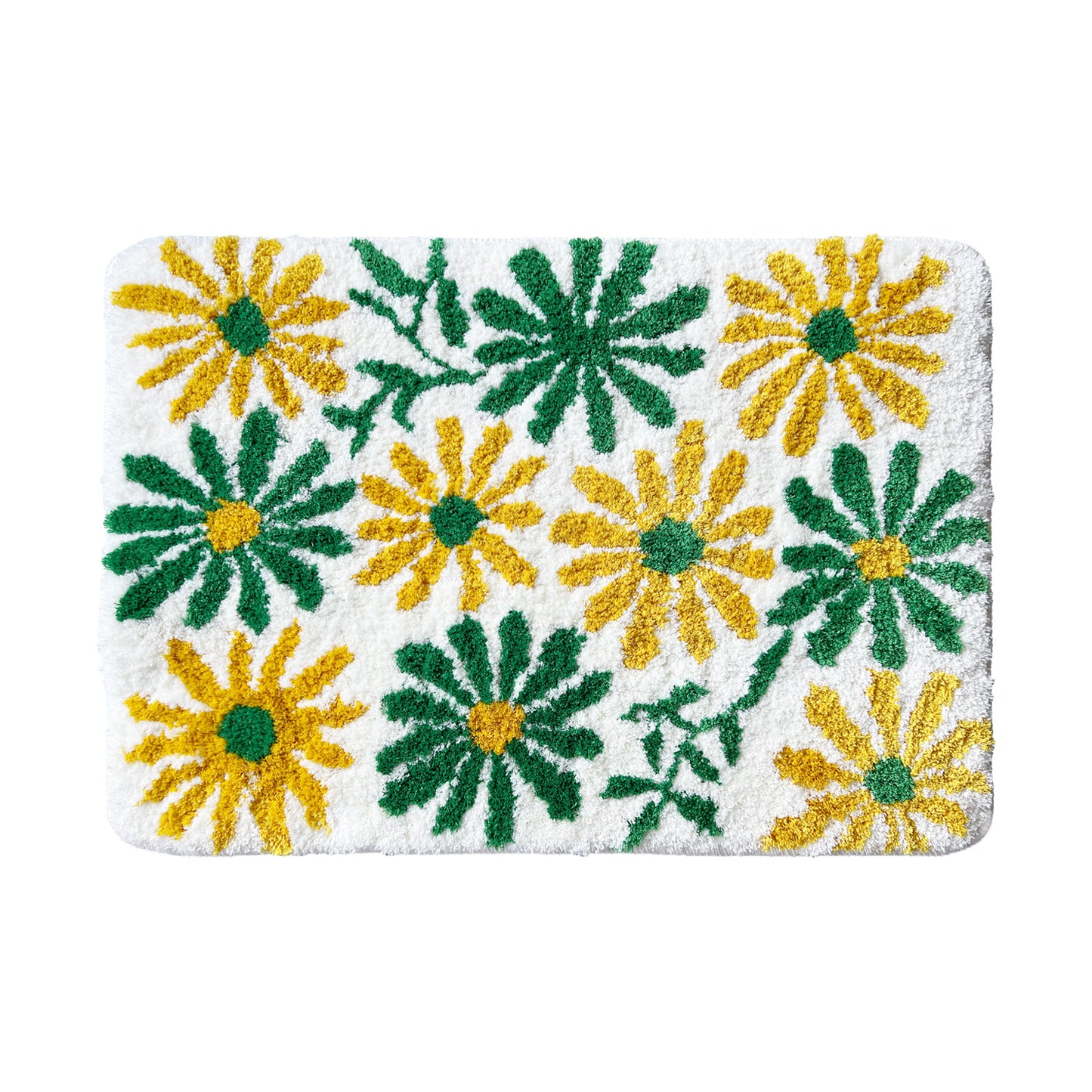 Feblilac Green Yellow Flowers and Green Leaves Tufted Bath Mat