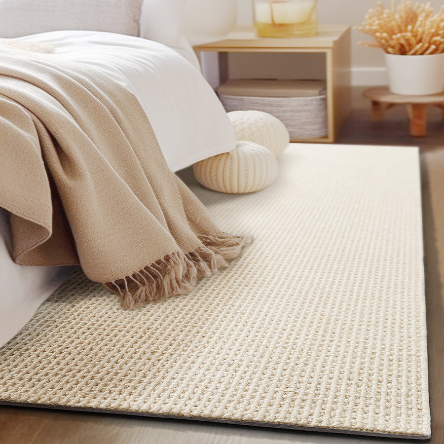 Feblilac Japanese Style Rectangular Solid Wool Living Room Carpet - view 2