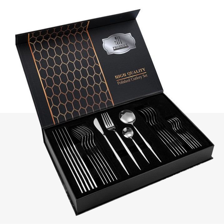 Feblilac Stainless Steel Dinnerware Knife and Fork Spoon 24pcs Set