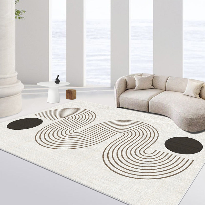 Feblilac Abstract Geometric Black Circles and Lines Living Room Carpet