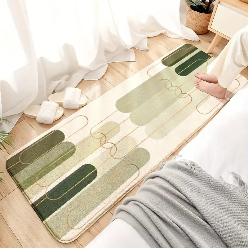 Feblilac Green Geometric-patternt Bedroom Rug Long Runner