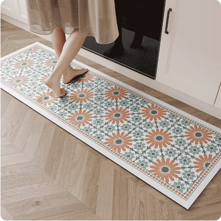 Feblilac Garden Geometric Patterns PVC Leather Kitchen Mat