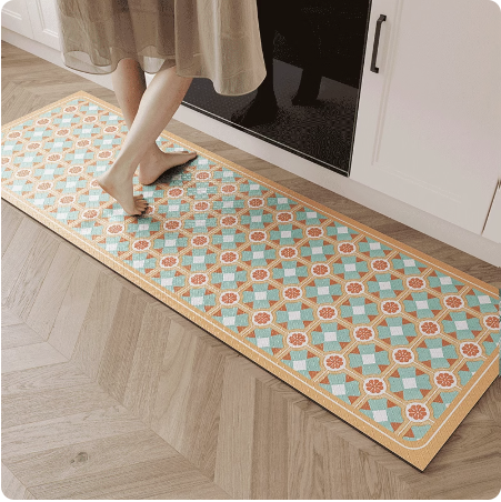 Feblilac Colorful Bricks Geometric Patterns PVC Leather Kitchen Mat